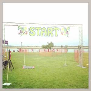 The "Start" line banner which was not actually at the starting line.